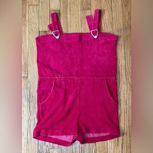Vintage 80s Women’s Terry Cloth Romper Shortalls Pink Adjustable Straps